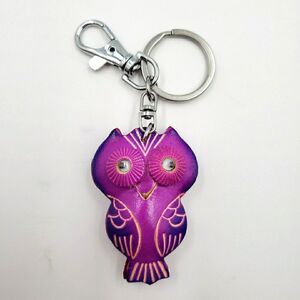 Mini Purple OWL Keychain Handmade Leather 3D Whimsy Accessory Bag Charm Keyring